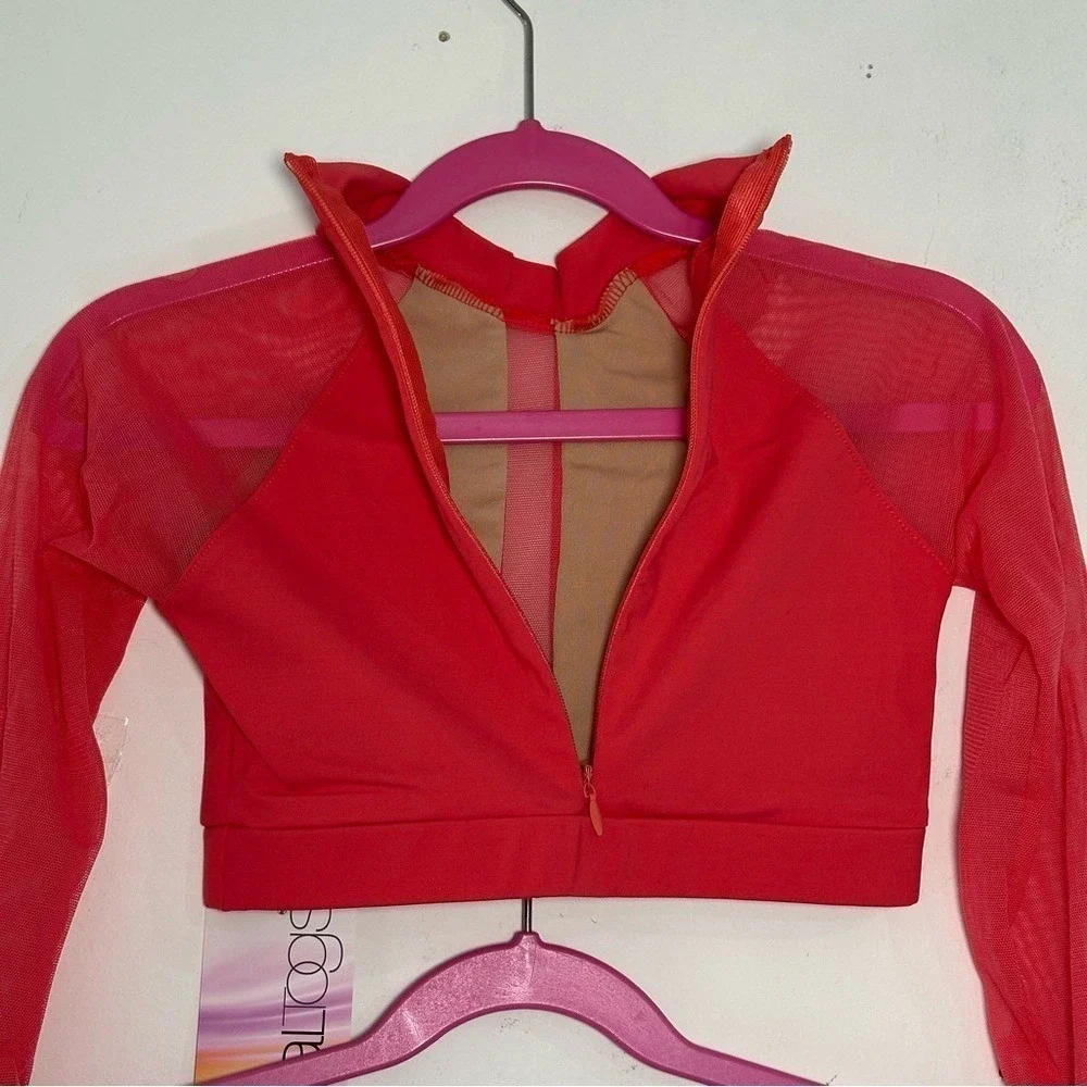 BalTogs High-Waist Mesh Crop Top and Briefs Set Coral Salmon Dance‎ Dancewear CM